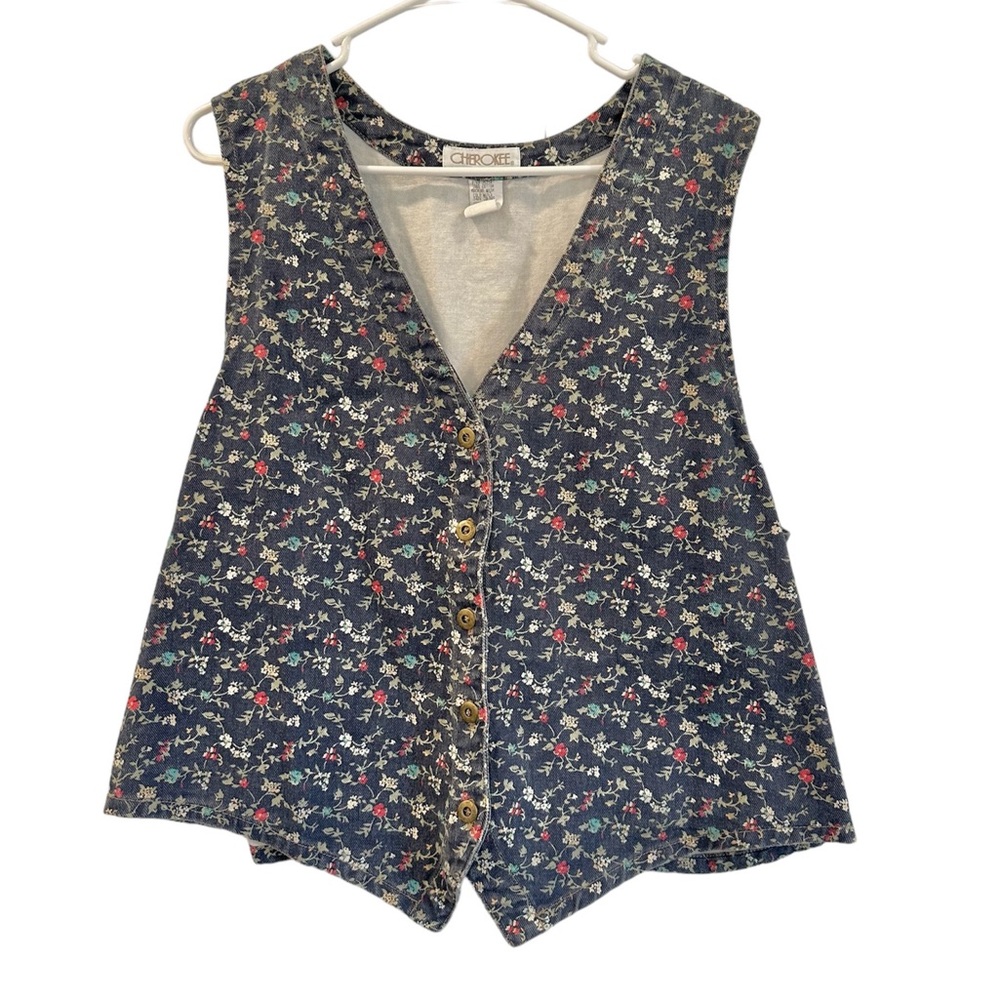 Vintage Cherokee Blue Floral Vest Large